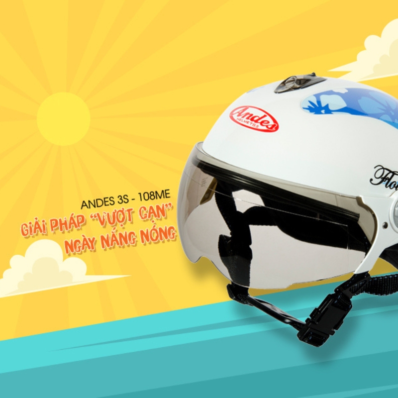 Mũ bảo hiểm 1/2 đầu ANDES 3S108 có kính tem hoa mai - MBH nửa đầu chắn gió nắng, chuẩn an toàn, gọn nhẹ bền