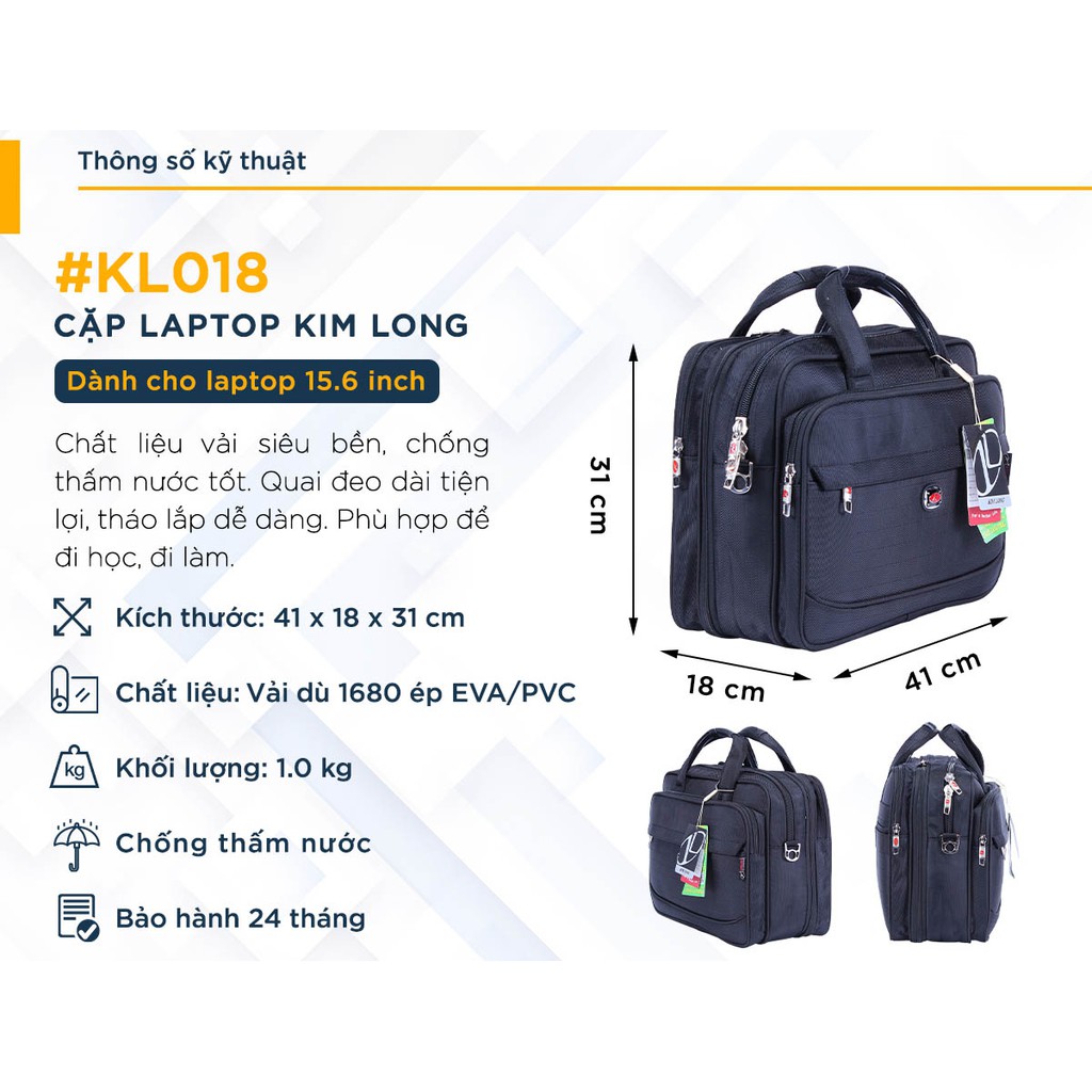 Cặp Laptop 15.6 inch Cỡ Lớn Có Khóa Kéo Mở Rộng KIM LONG KL018