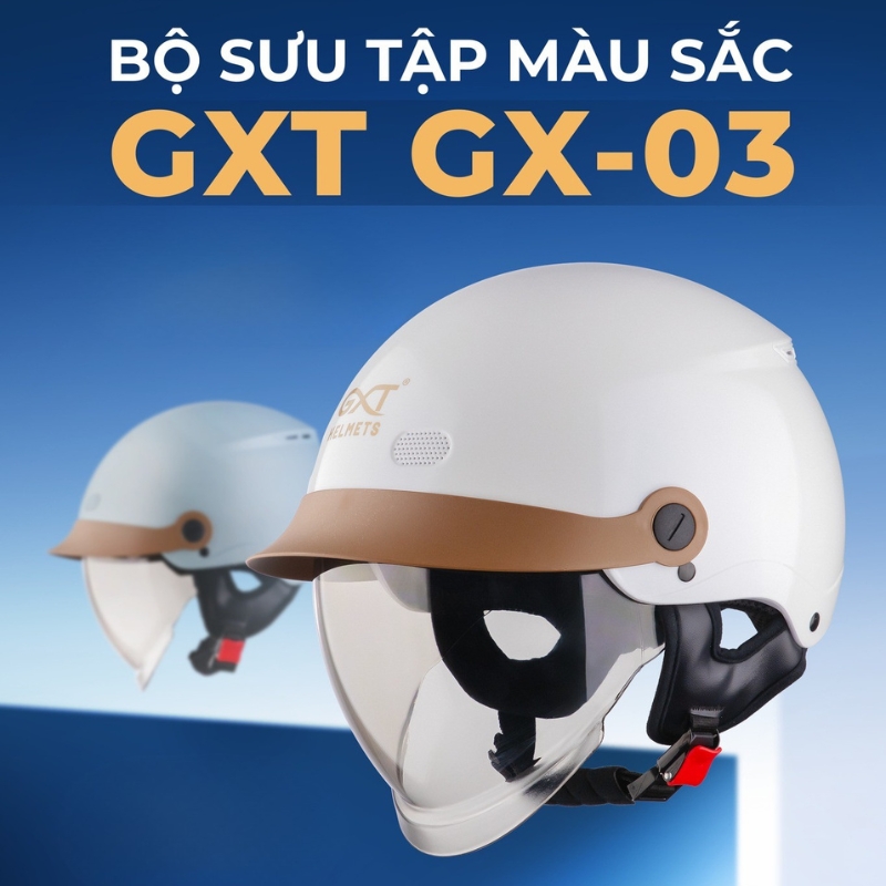 Mũ bảo hiểm1/2 đầu kính âm GXT GX03 vòng đầu lớn - MBH nửa đầu giấu kính cứng cáp, unisex, lòng nón sâu