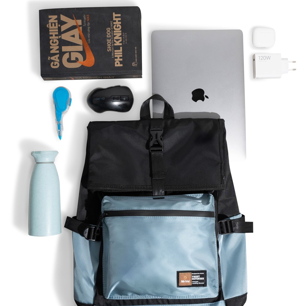 Balo teen MR VUI 1028 laptop 14 inch nắp gập dành cho học sinh sinh viên - Tối giản, vải dày dặn trượt nước