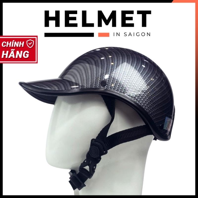 Mũ bảo hiểm lưỡi trai khoét đuôi 1/2 đầu sơn nhúng carbon - MBH kết nửa đầu nữ hiện đại, gọn nhẹ, che nắng mưa gió bụi