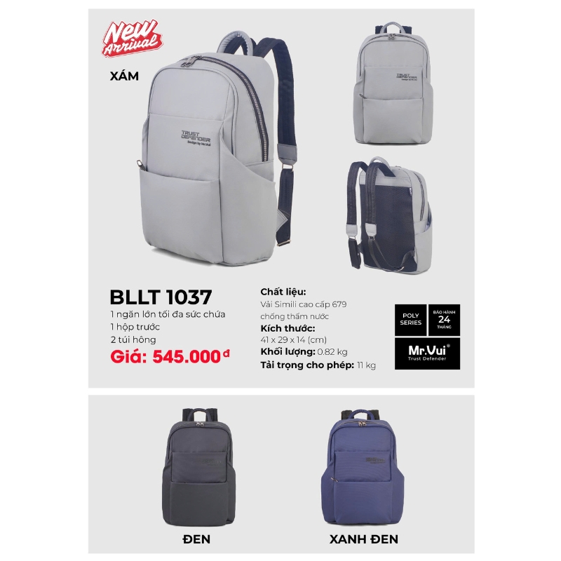 Balo laptop 15 inch MR VUI 1037- Thiết kế công sở gọn nhẹ, tối giản, hiện đại, chống thấm nước
