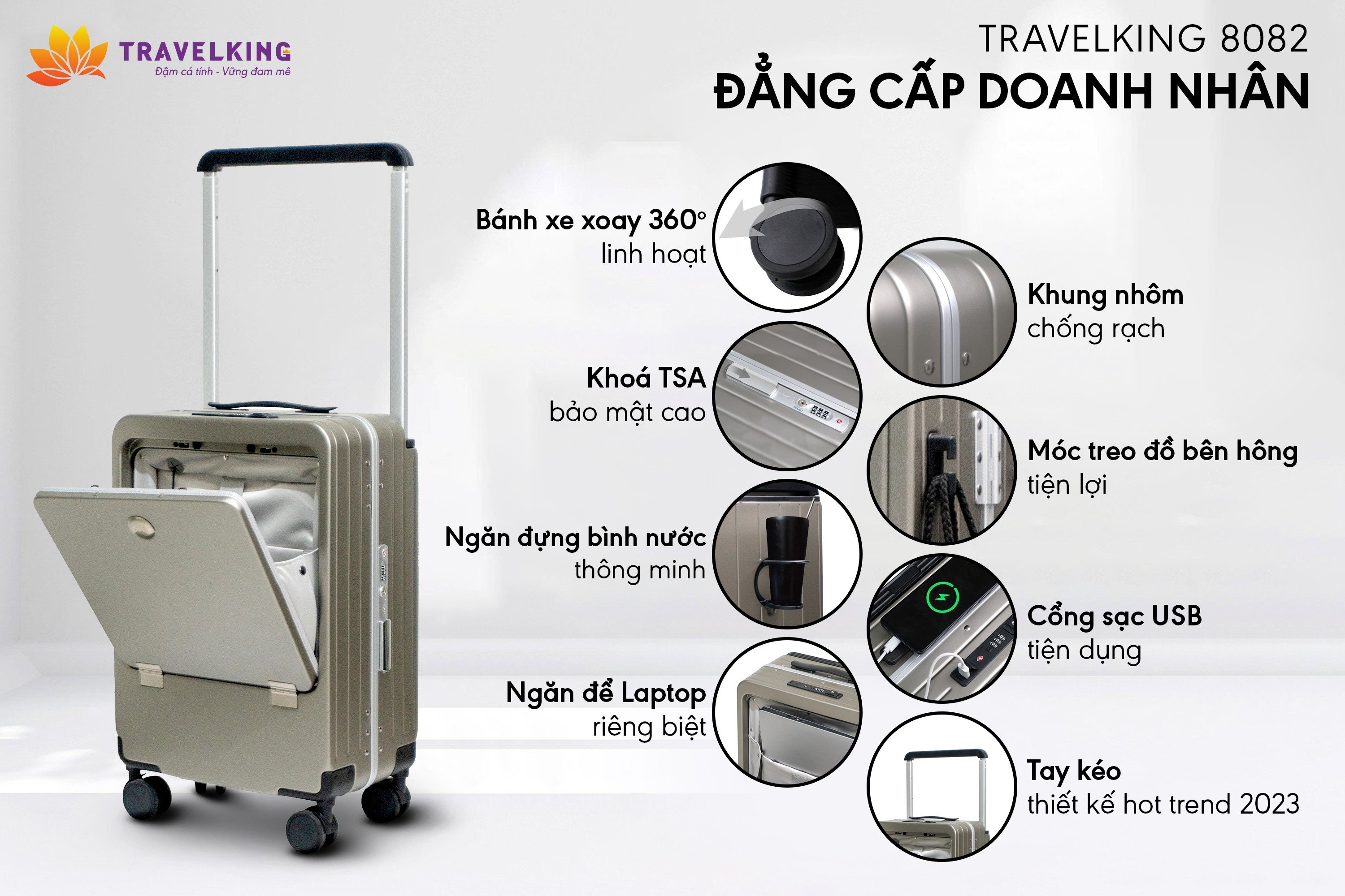 Vali Khung Nhôm Doanh Nhân 20 inch HÙNG PHÁT Travelking 8082