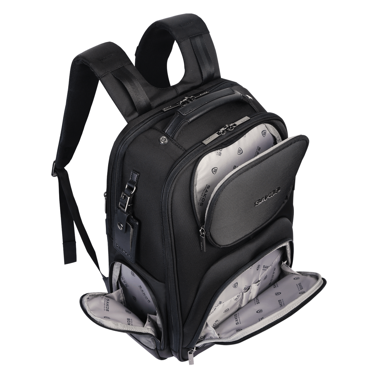 Balo doanh nhân laptop 15.6 inch SAKOS Impona mở rộng 90 độ có cổng sạc USB, tag tên, đai gài cần kéo vali