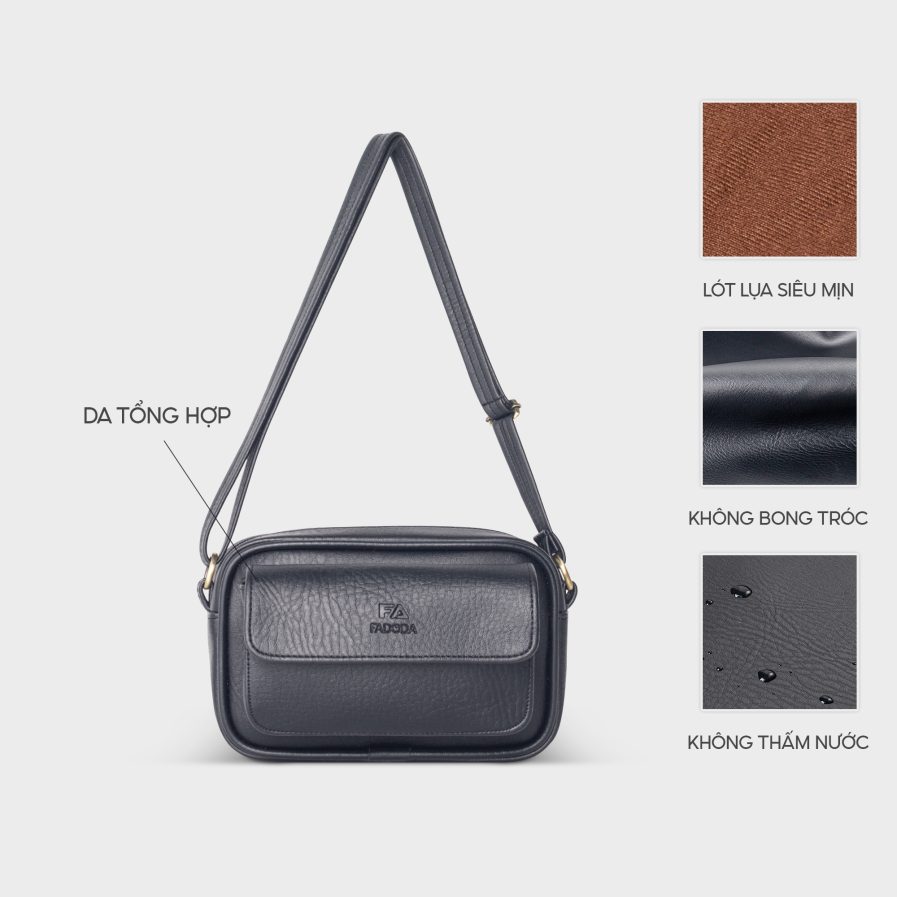 Túi đeo chéo da unisex dáng ngang FADODA FN11 gọn nhẹ vintage chống thấm nước, không bong tróc