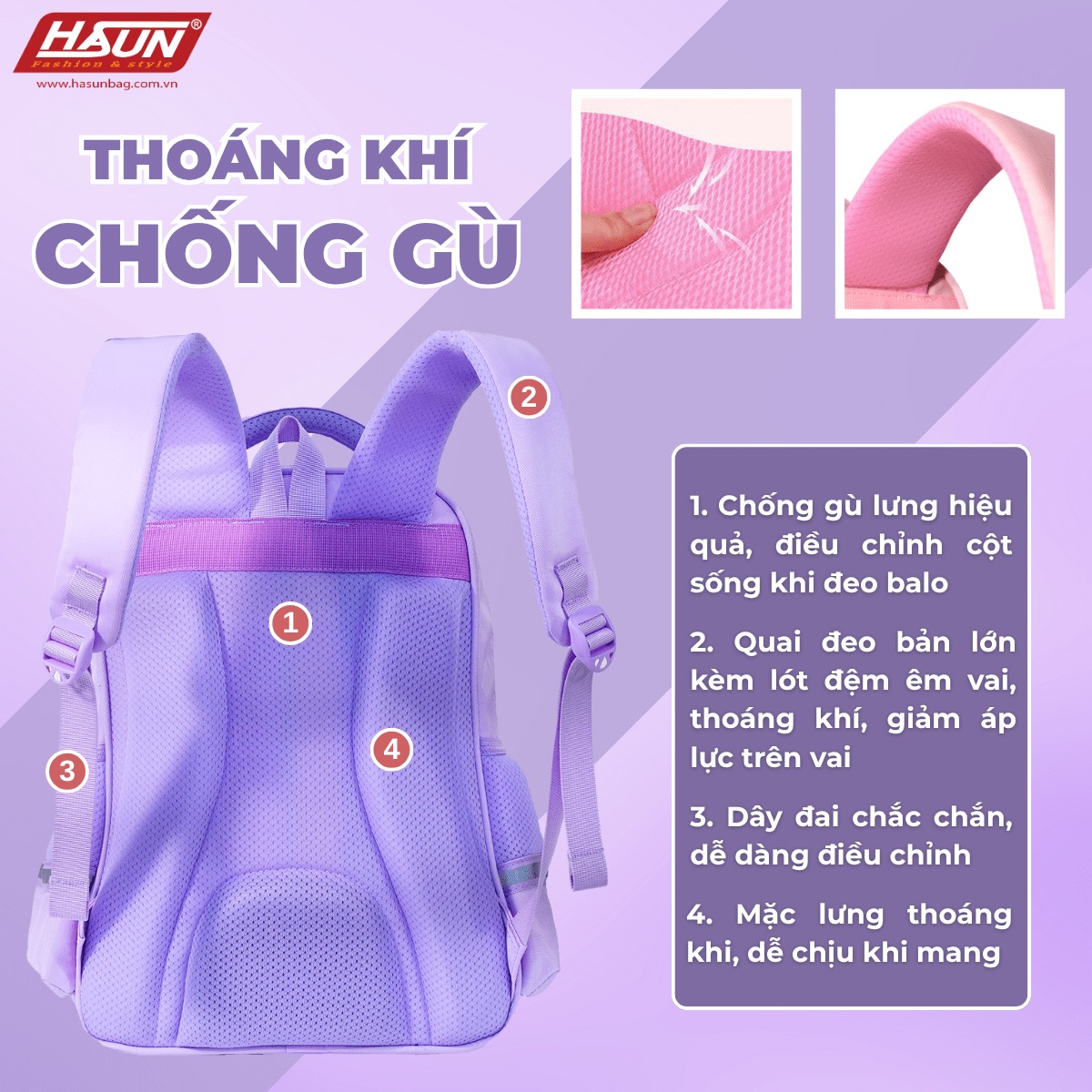 Balo Chống Gù Dành Cho Học Sinh Cấp 2 HASUN HS 2541.2