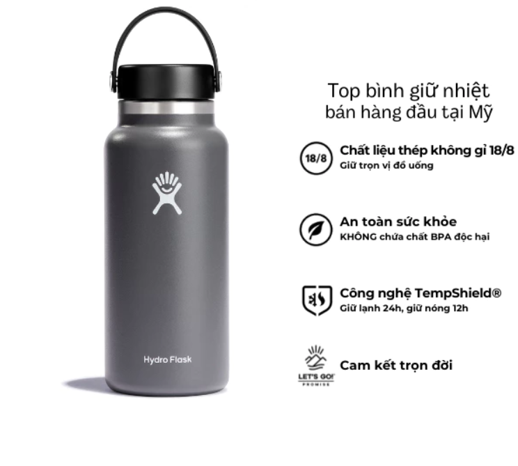 Bình giữ nhiệt Hydro Flask 32 oz Wide Flex Cap có nắp vặn