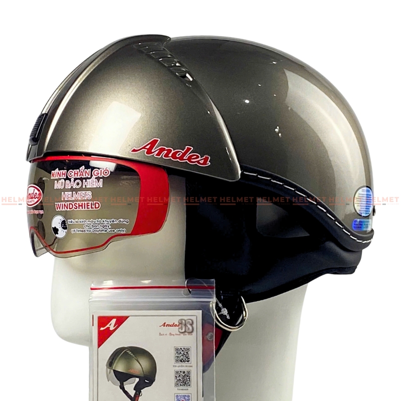 Mũ bảo hiểm 1/2 đầu kính âm ANDES 3S181 - MBH nửa đầu giấu kính chuẩn an toàn, chịu va đập