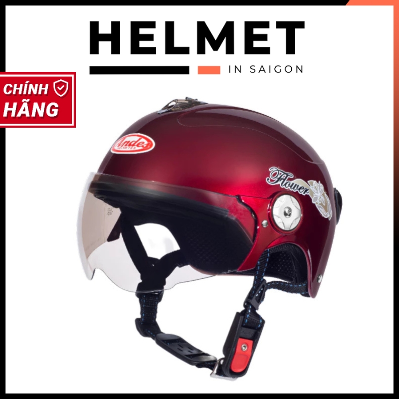 Mũ bảo hiểm 1/2 đầu ANDES 3S108 có kính tem hoa mai - MBH nửa đầu chắn gió nắng, chuẩn an toàn, gọn nhẹ bền