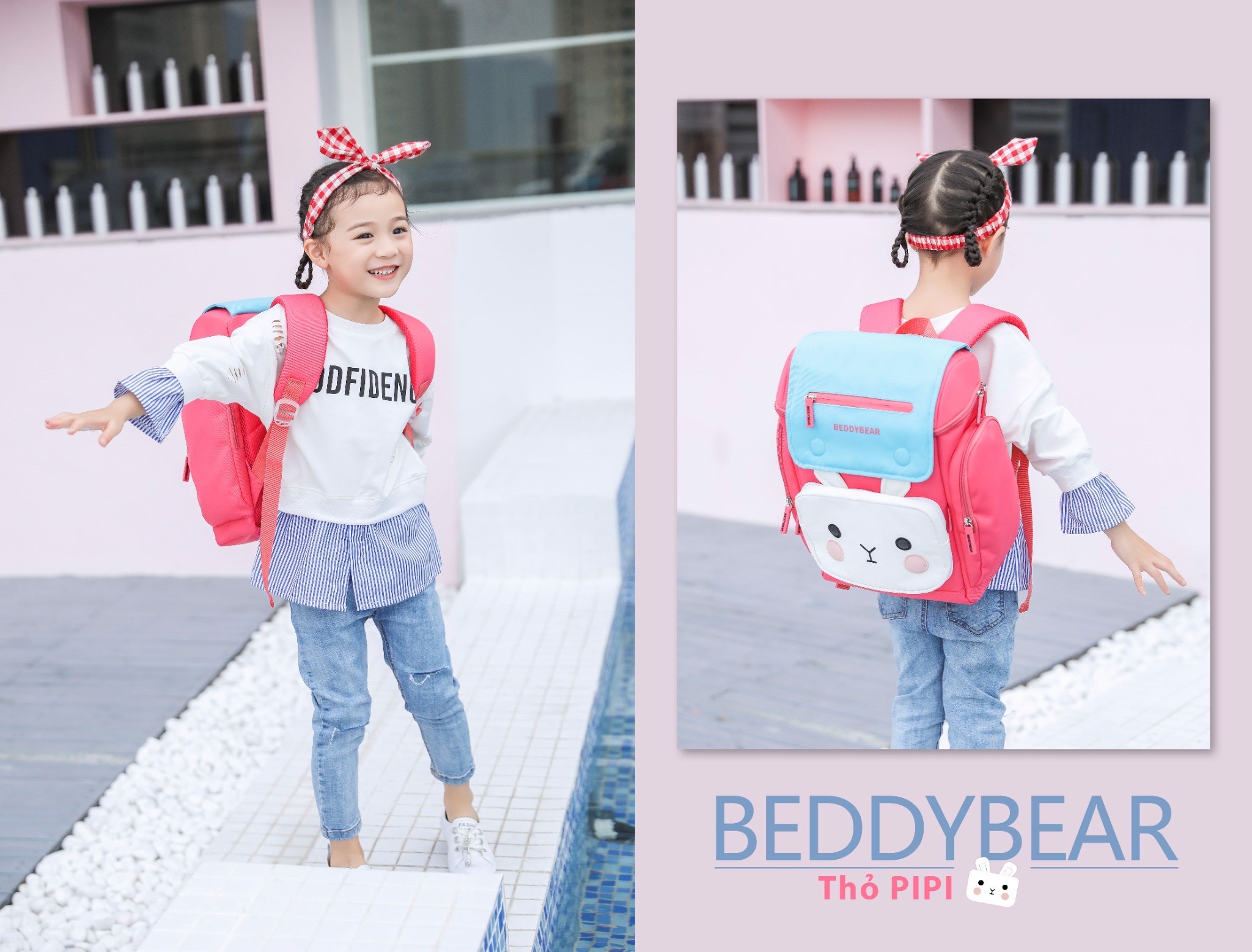 Balo Chống Gù BEDDYBEAR Cho Bé Gái Tiểu Học Thỏ Pipi Màu Hồng XS-HONG