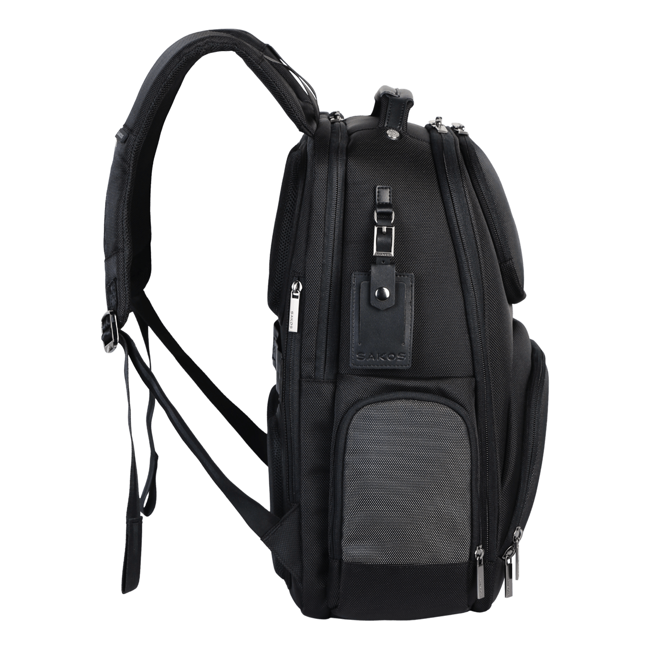 Balo doanh nhân laptop 15.6 inch SAKOS Impona mở rộng 90 độ có cổng sạc USB, tag tên, đai gài cần kéo vali