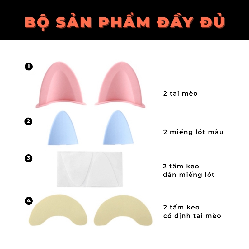 [CHÍNH HÃNG] Phụ kiện tai mèo 2 màu gắn mũ bảo hiểm trang trí siêu dễ thương, thời trang, đáng yêu vô hạn (bộ 2 cái)