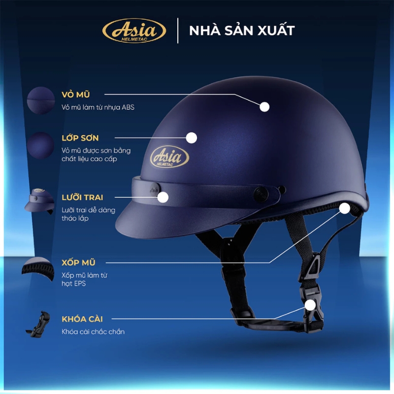 Mũ bảo hiểm 1/2 đầu ASIA MT-105 3M - MBH nửa đầu unisex chuẩn an toàn, tối giản, gọn nhẹ, năng động