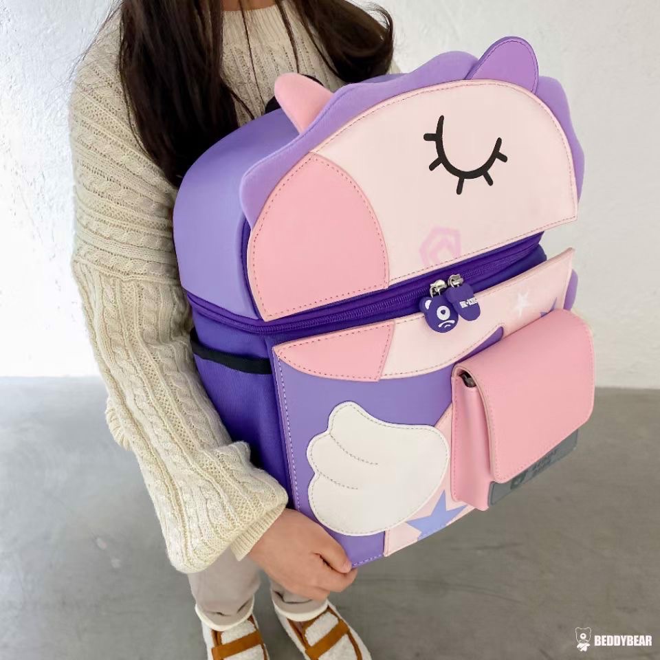 Balo Chống Gù Lớp 1-3 BEDDYBEAR Bé Gái Họa Tiết Kỳ Lân BJX-MQ-KYLAN