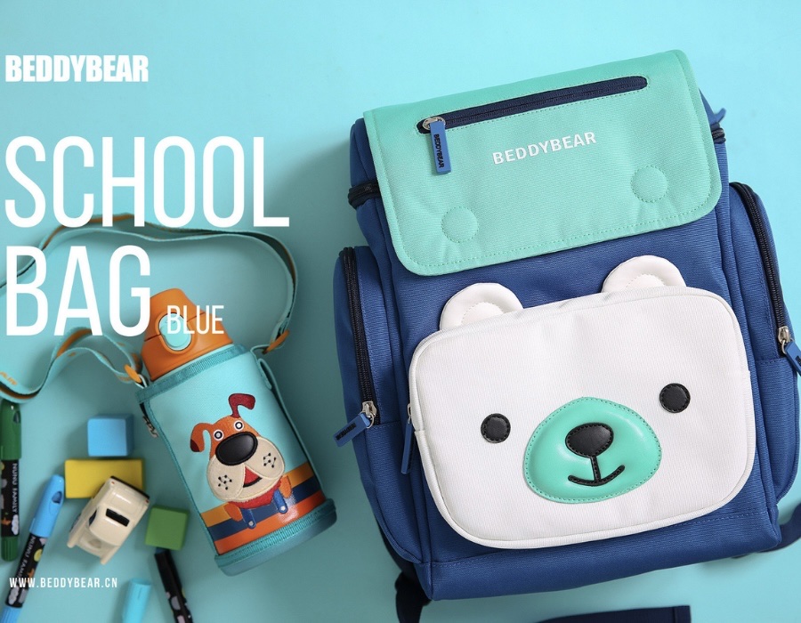 Balo Chống Gù BEDDYBEAR Cho Bé Tiểu Học Thỏ Pipi Màu Xanh Trắng XS-XANHTRANG