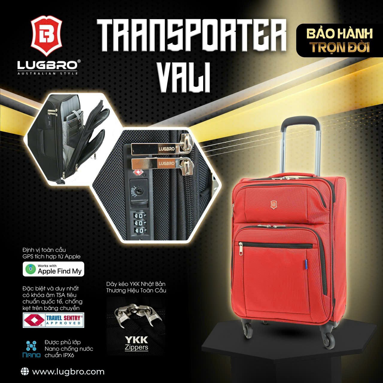 Vali Vải Siêu Nhẹ LUGBRO TRANSPORTER Size Xách Tay 20 inch