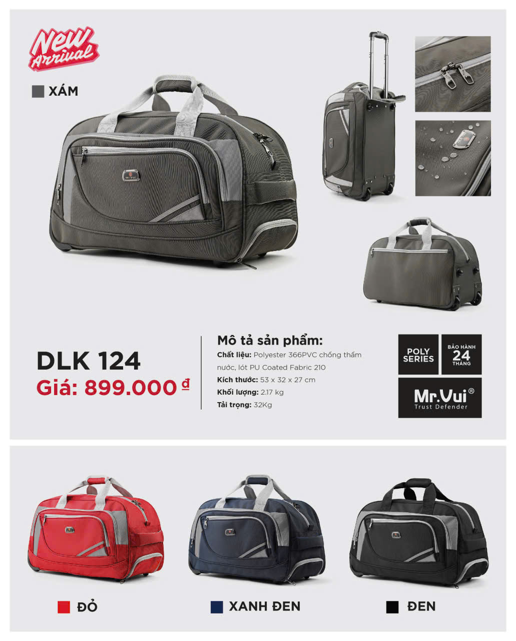 Túi du lịch cần kéo MR VUI DLK 124 (115) rộng rãi và tiện dụng