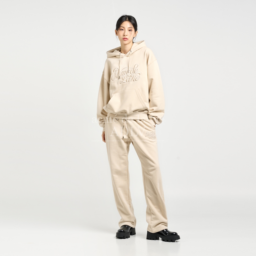 ÁO HOODIE ADLV CURLY LOGO EMBOSS EMBROIDERY BASIC BEIGE
