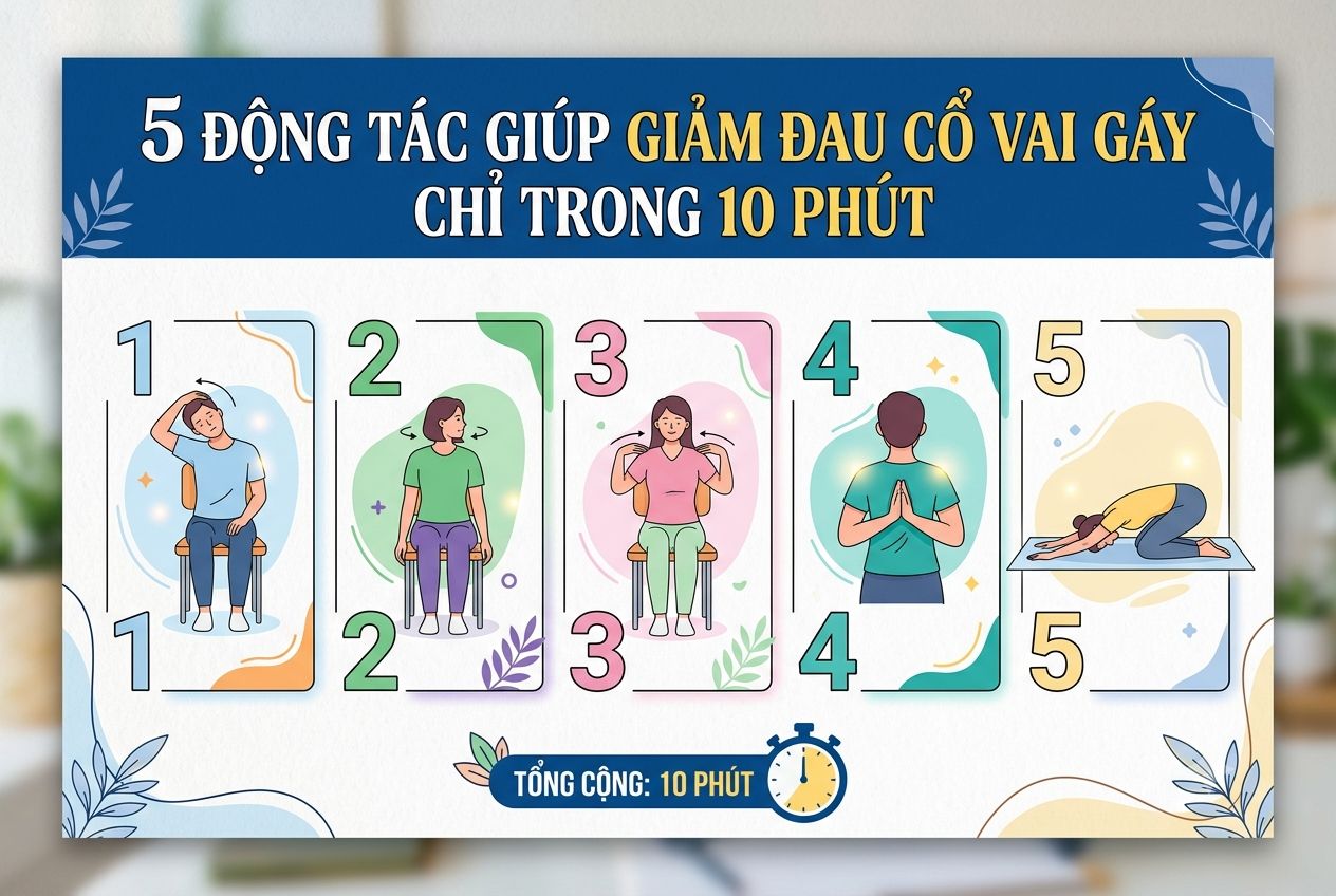 5 ĐỘNG TÁC GIÚP GIẢM ĐAU CỔ VAI GÁY CHỈ TRONG 10 PHÚT: PHƯƠNG PHÁP TRỊ LIỆU TẠI NHÀ HIỆU QUẢ