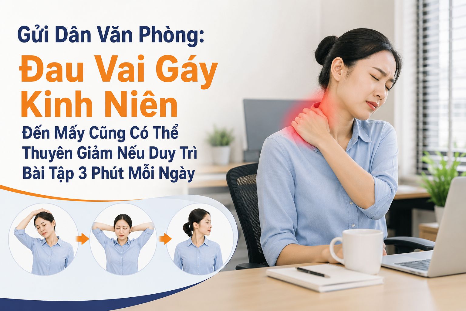 Gửi Dân Văn Phòng: Đau Vai Gáy Kinh Niên Đến Mấy Cũng Có Thể Thuyên Giảm Nếu Duy Trì Bài Tập 3 Phút Mỗi Ngày