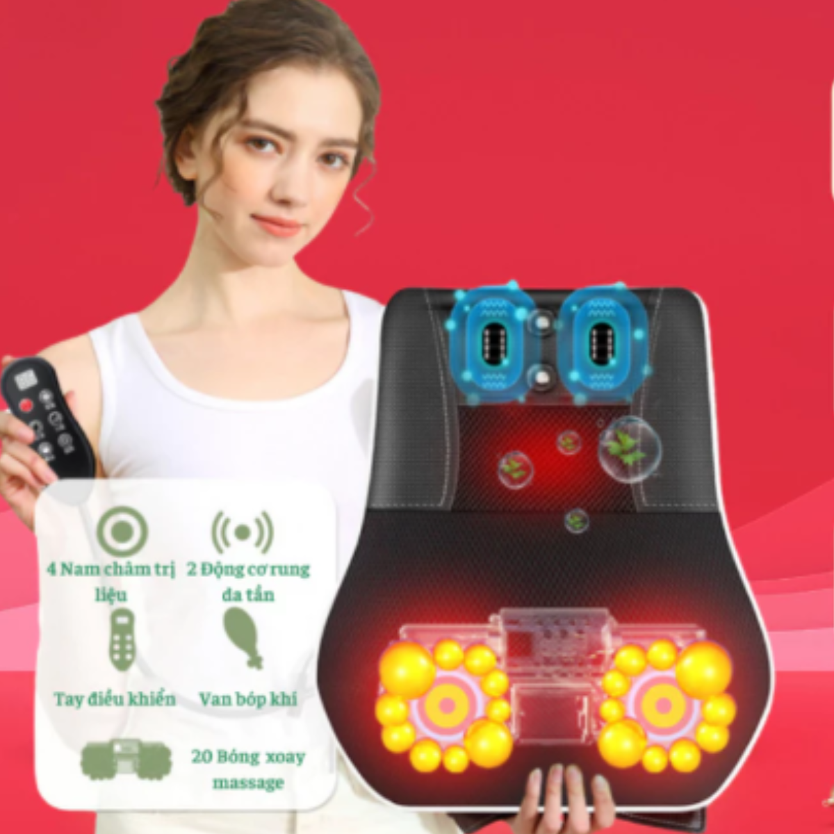 Gối Massage Cổ Vai Gáy Hồng Ngoại RULAX RL19 Plus Bản Nâng Cấp Kết Hợp 2 Động Cơ Rung, Nam Châm Trị Liệu Và Khí Nén