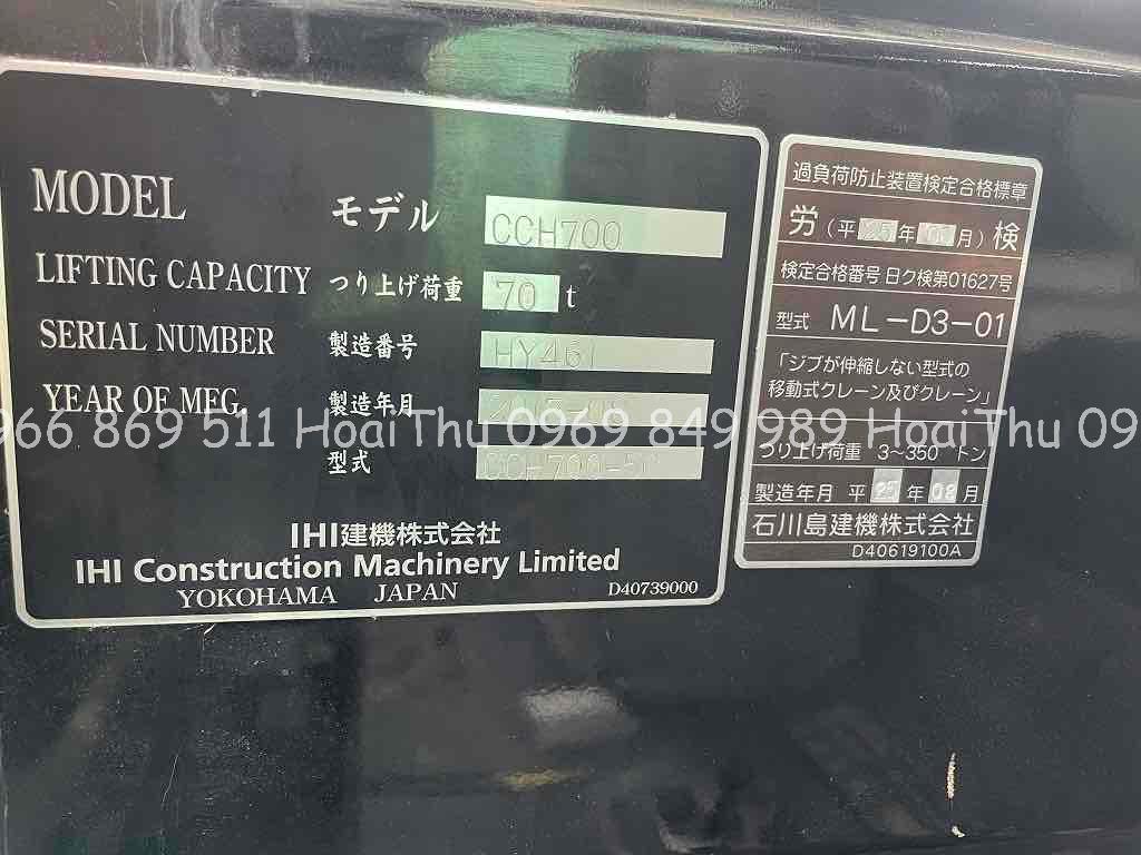 Xe cẩu bánh xích 70 tấn IHI CCH700 (2013) nhập khẩu từ Nhật Bản