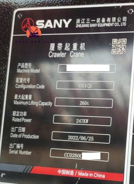 Xe cẩu bánh xích 260 tấn Sany SCC2600 (2022) nhập khẩu từ Trung Quốc