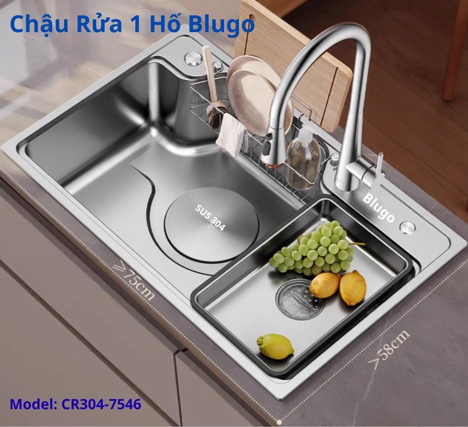 Chậu Rửa Bát 1 Hố Blugo CR304-7546