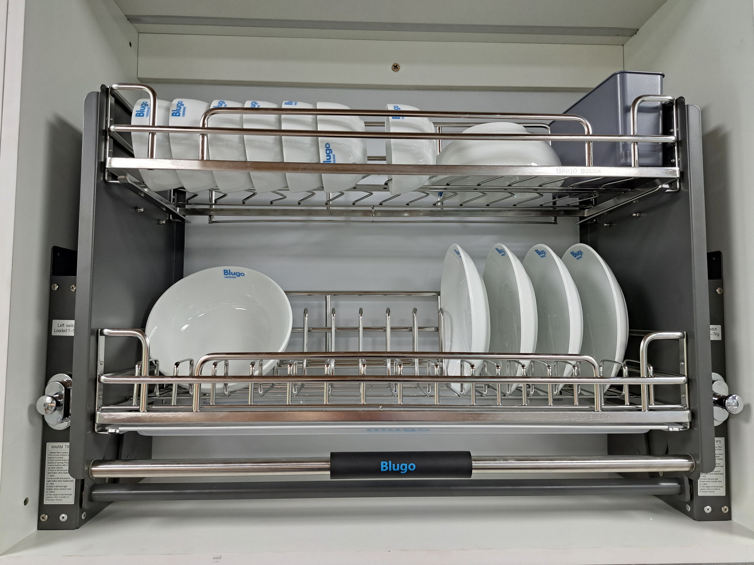 Kệ nâng hạ bát đĩa inox 304 nan Oval