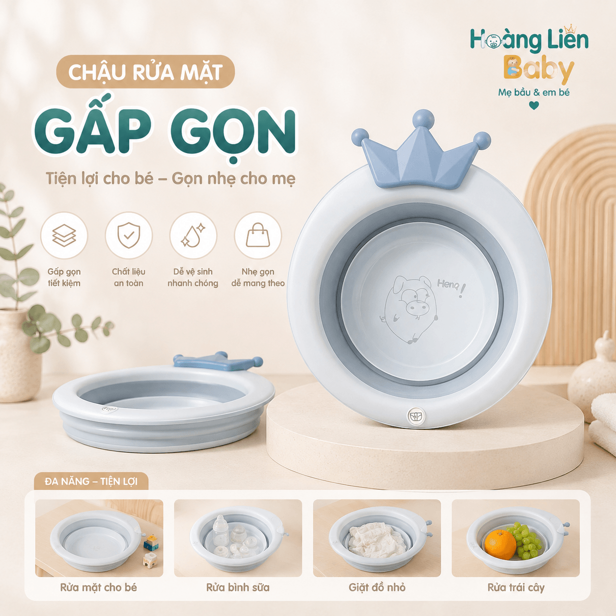 Chậu Rửa Mặt Gấp Gọn Cho Bé Đa Năng – Tiện Lợi, Dễ Vệ Sinh, Tiết Kiệm Không Gian