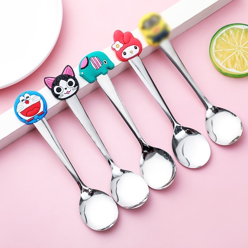 Thìa ăn dặm inox gắn stiker động vật