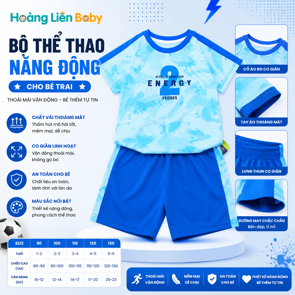 Bộ Thể Thao Bé Trai Energy 2 Cao Cấp Mềm Mịn Mát Lạnh Size 90-130
