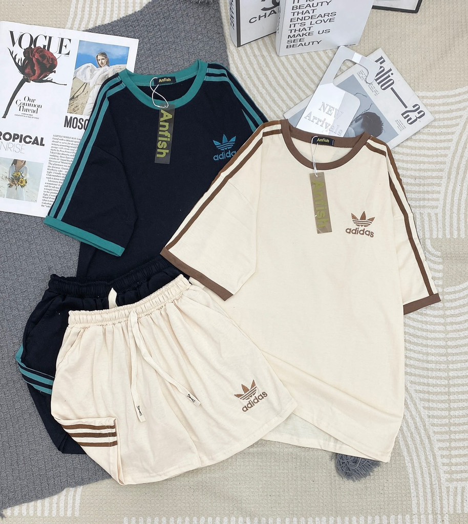 Bộ cộc nữ phối sọc sườn Adidas Anfish free size <80kg