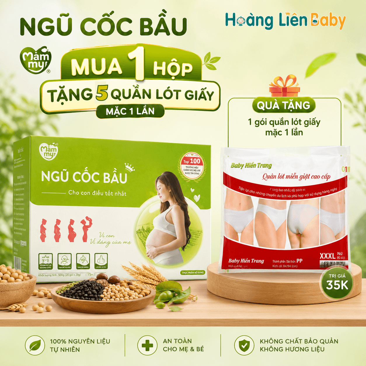 Ngũ Cốc Bầu Mămmy 500g – Mua 1 Hộp Tặng 5 Quần Lót Giấy Mặc 1 Lần