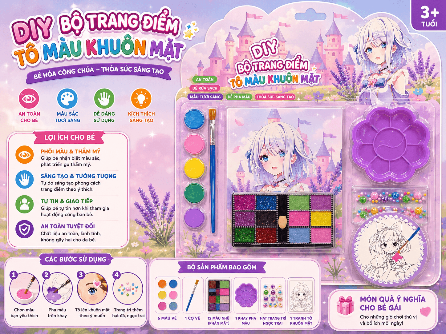 Bộ Đồ Chơi DIY Trang Trí Tranh Công Chúa Cho Bé – Kèm Màu Vẽ Và Hạt Trang Trí