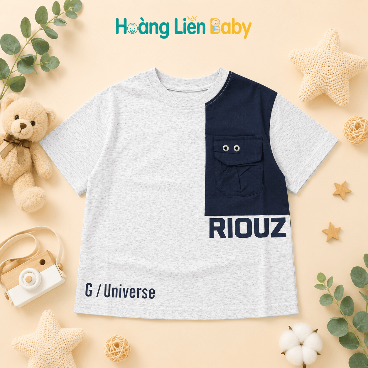 Áo Phông Cotton Bé Trai Phối Túi Phong Cách Hàn Quốc Size 110-150