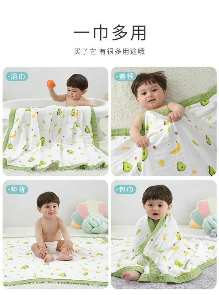 Khăn tắm, khăn xô sợi tre 6 lớp bo viền mềm mịn cao cấp cho bé