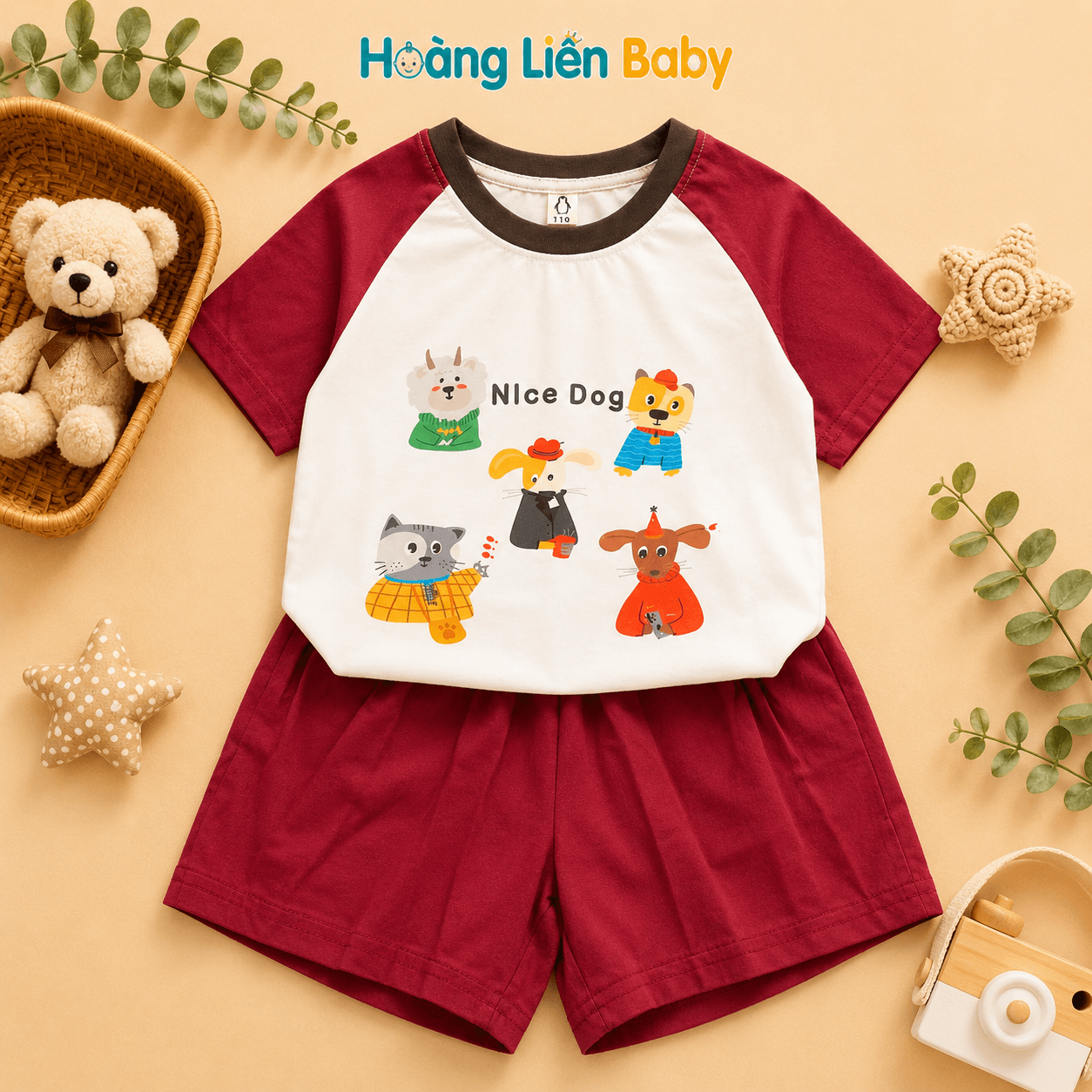 Bộ Cộc Cotton Bé Trai Nice Dog Mềm Mát Hình In Nhiệt Size 73-100