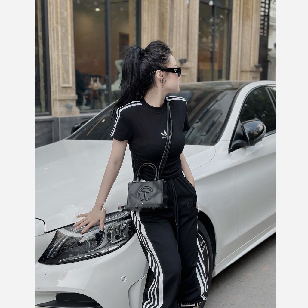 Áo phông rút eo phối viền sọc cho nữ Adidas chất mềm mát, co dãn 4 chiều