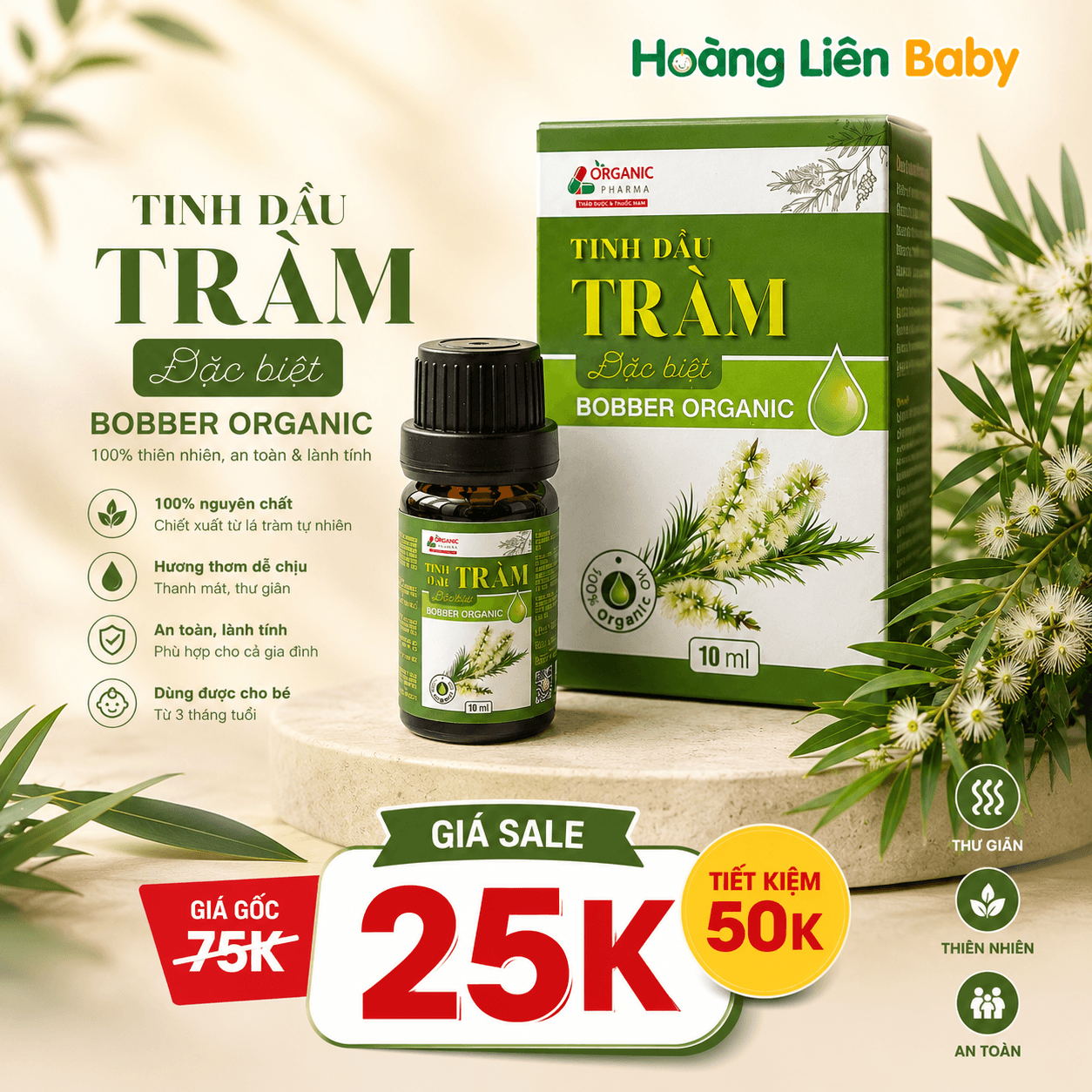 Tinh Dầu Tràm Đặc Biệt Bobber Organic 10ml – Hỗ Trợ Giữ Ấm, Làm Sạch Da, Xông Hơi Và Thư Giãn