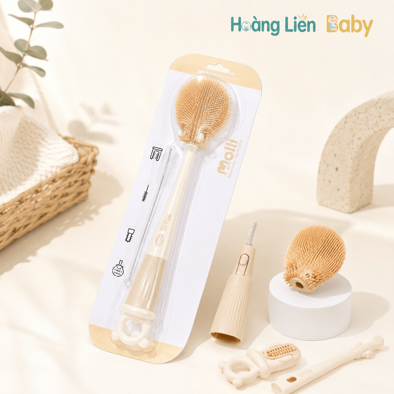 Cọ Silicone Vệ Sinh Bình Sữa Molli Kèm Cọ Núm Ti Và Cọ Ống Hút – Tháo Rời Tiện Lợi