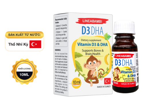 Vitamin D3 DHA Lineabambi 10ml - Hỗ trợ phát triển xương răng chắc khoẻ, phát triển trí não, thị lực.