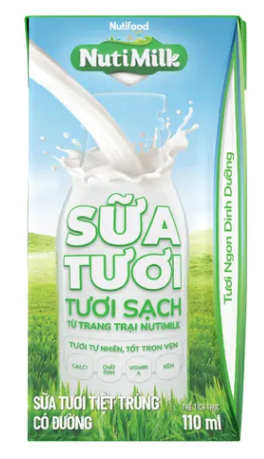 NutiMilk Sữa Tươi Sạch Có Đường 110ml (lốc 4 hộp)