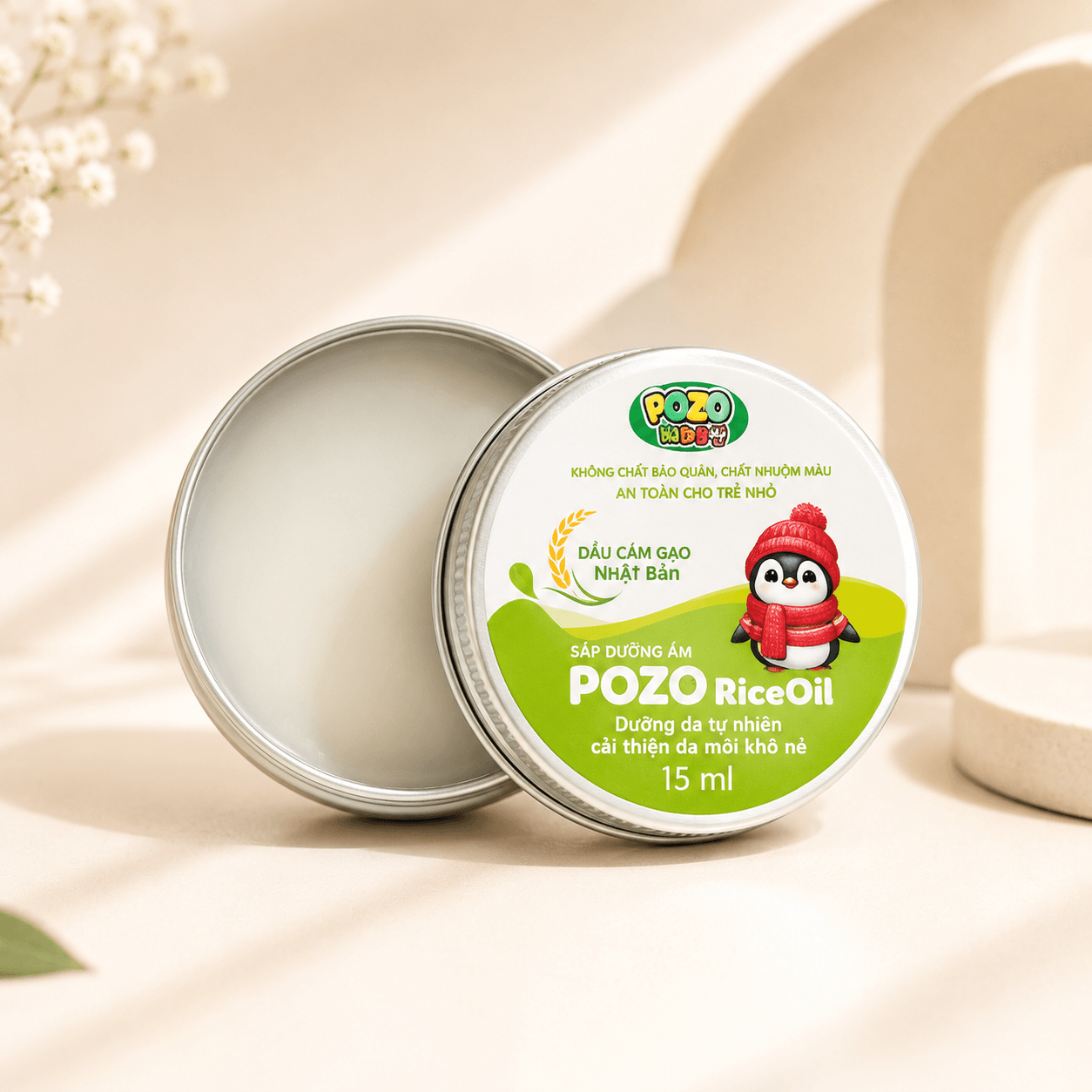 Sáp Dưỡng Ấm POZO RiceOil 15ml – Giữ Ấm, Hỗ Trợ Làm Dịu Cảm Giác Khó Chịu Khi Cảm Gió, Nghẹt Mũi