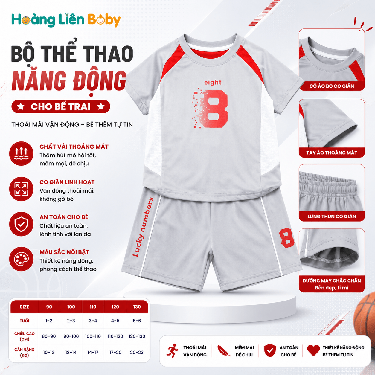 Bộ Thể Thao Bé Trai Lucky Numbers 8 Cao Cấp Mềm Mịn Mát Lạnh Size 90-130