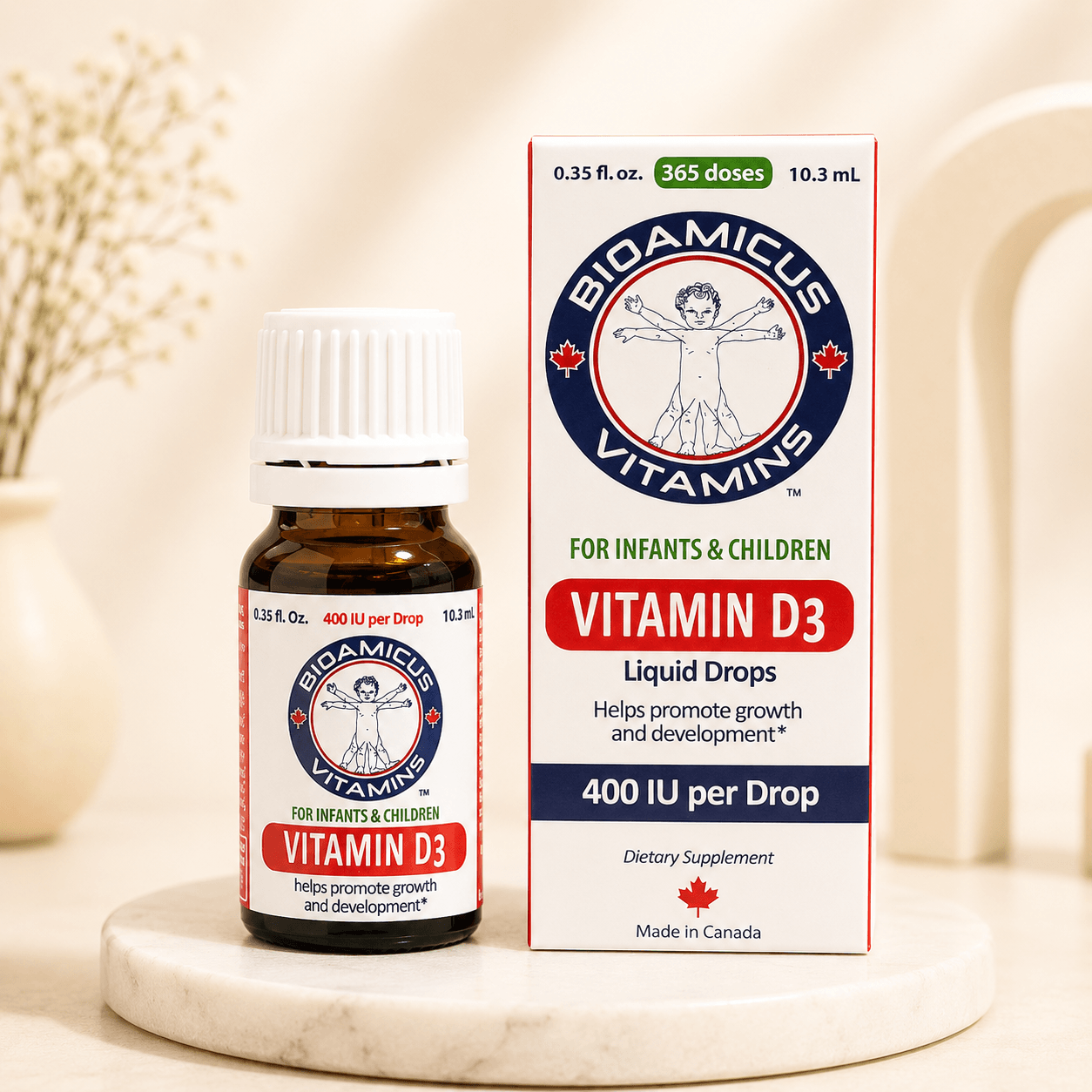 BioAmicus Vitamin D3 Liquid Drops 10.3ml – Vitamin D3 400 IU/Giọt Cho Trẻ Sơ Sinh & Trẻ Nhỏ