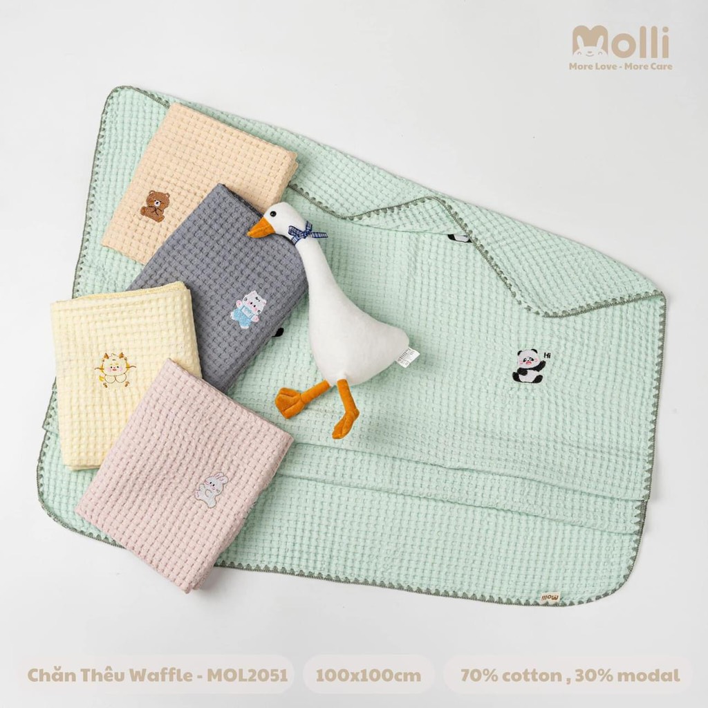Chăn Thêu Hình Waffle Cho Bé , Kích Thước 100x100xm , 70% Cotton 30% Modal