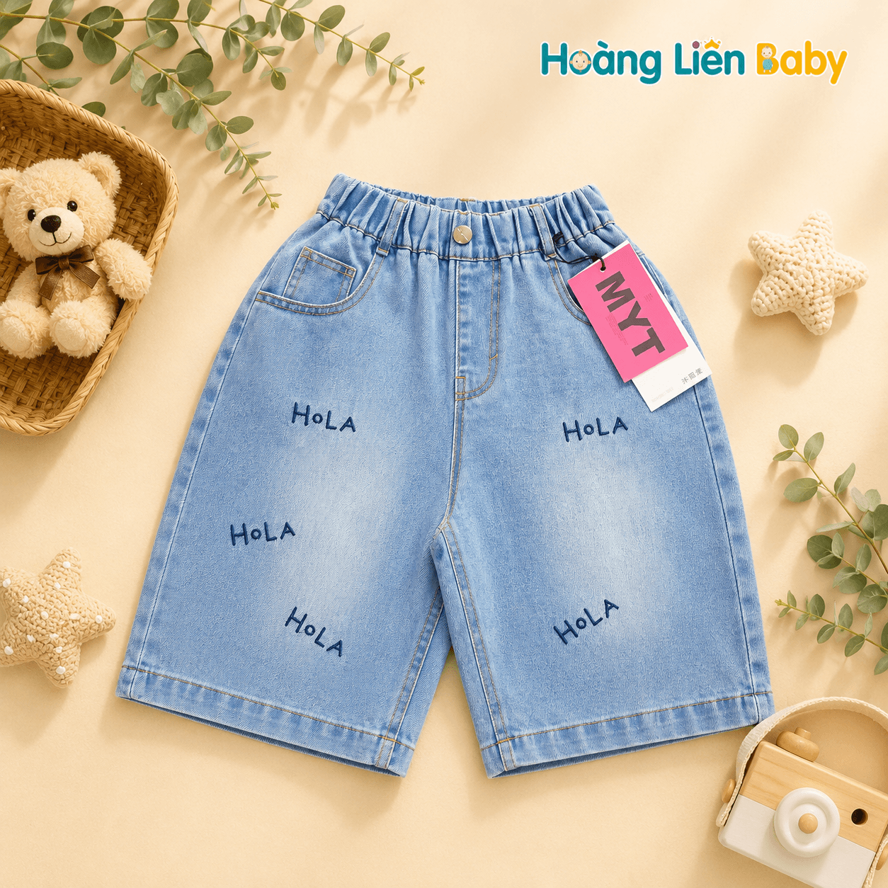 Quần Ngố Jean Bé Gái Thêu Chữ HOLA Size 31-35