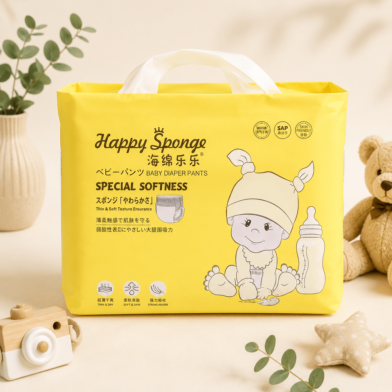 Tã Quần Happy Sponge Special Softness Siêu Mềm – Mỏng Nhẹ, Thấm Hút Tốt Cho Bé