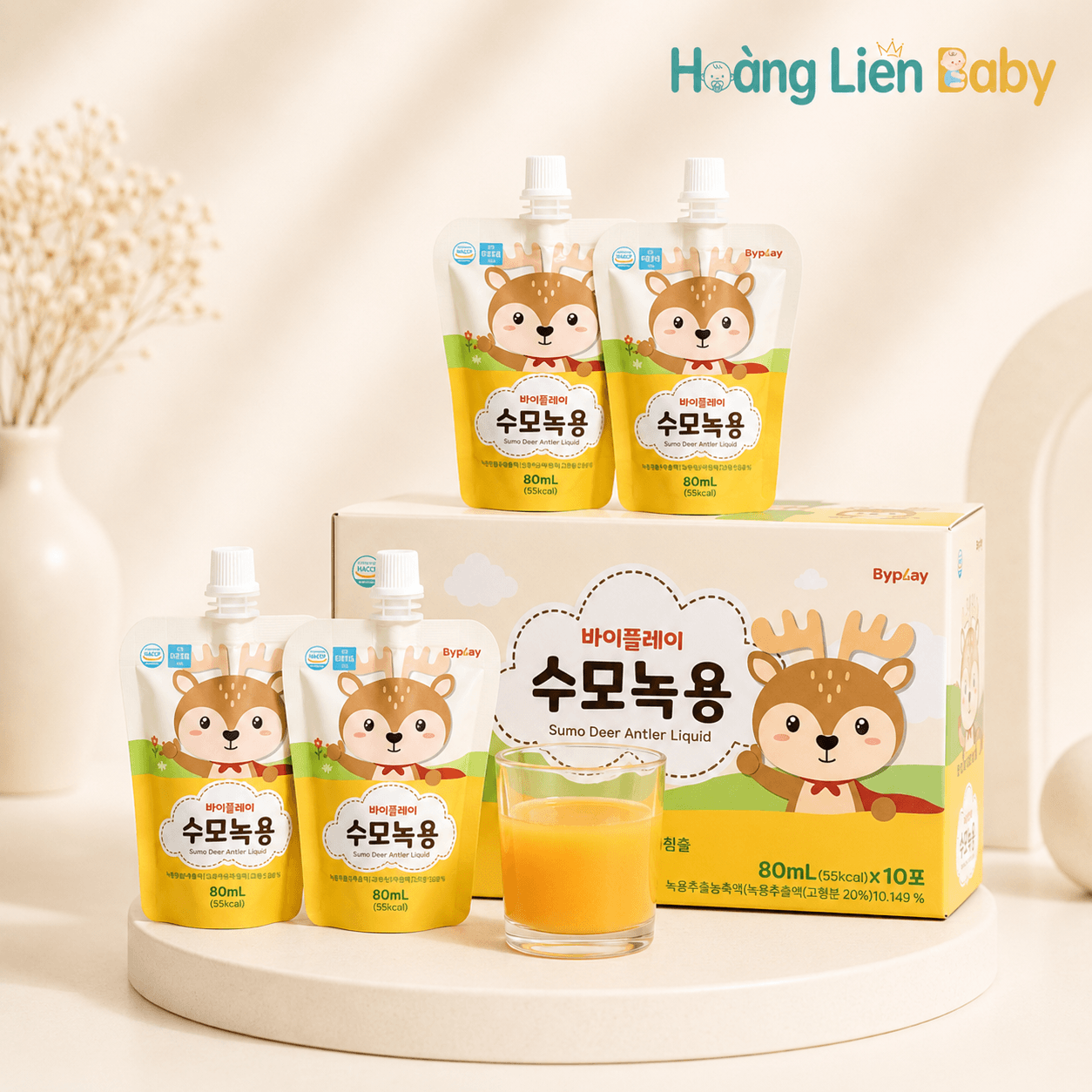 Nước Hồng Sâm Nhung Hươu Byplay Sumo Deer Antler Liquid 80ml x 10 Gói – Thực Phẩm Bổ Sung Cho Trẻ Em